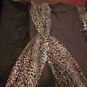 Beige by eci Leopard-Print Wide Leg Jumpsuit in Tan and Black